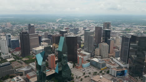 Aerial-drone-view-of-downtown-panorama.-Cityscape-with-modern-tall-skyscrapers.-Commercial-and-financial-district-of-city.-Dallas,-Texas,-US