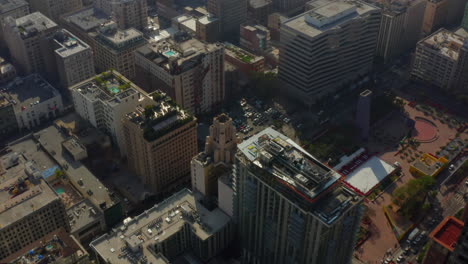 AERIAL:-View-on-Roof-Construction-Side-in-Downtown-Los-Angeles,-Daylight