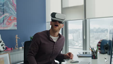 Surprised-millennial-experiencing-vr-in-office-closeup.-Man-exploring-metaverse