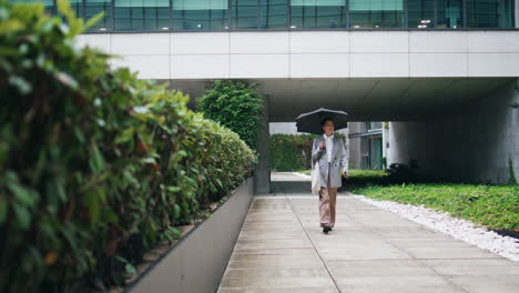 Stylish-businesswoman-walking-district-on-rainy-day.-Office-manager-commute-home