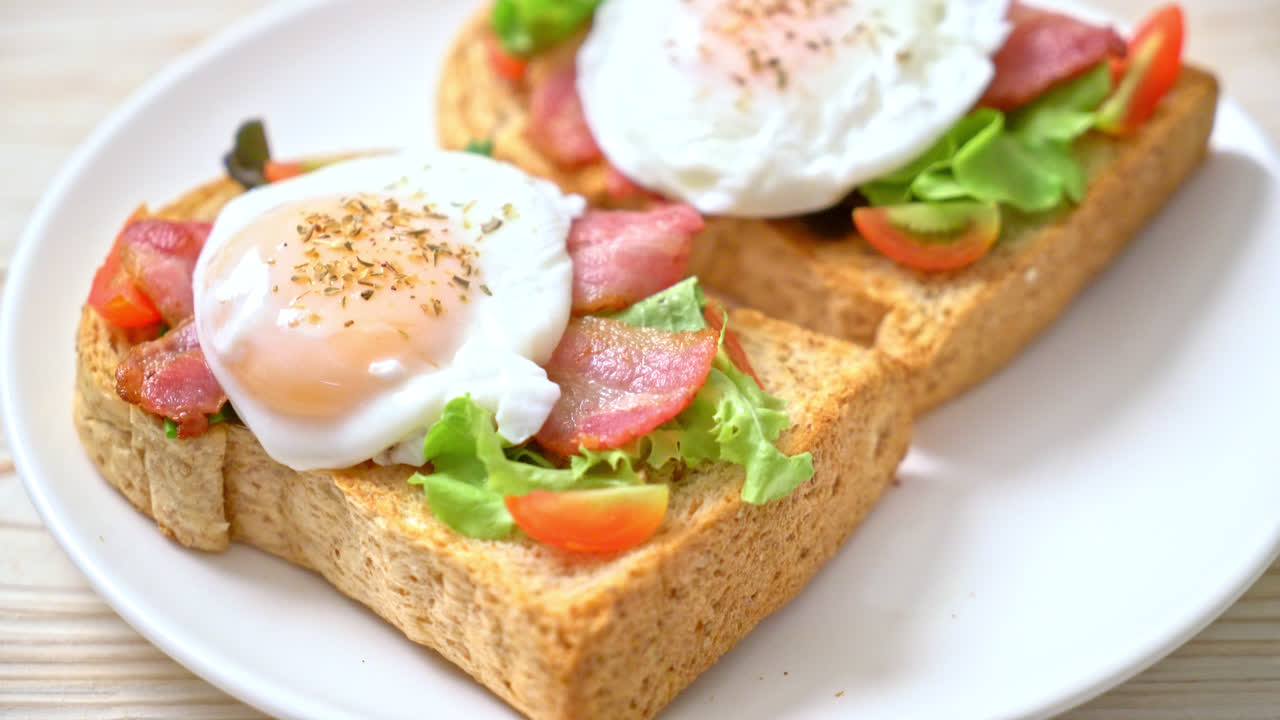 Premium stock video - Whole wheat bread toasted with vegetable, bacon ...