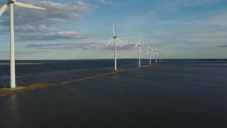 Offshore-Wind-Farm-Generating-Clean-And-Alternative-Energy-In-Nissum-Bredning,-Limfjord,-Denmark