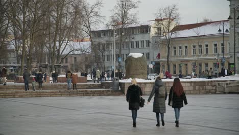 Menschen,-Die-An-Einem-Wochenende-Während-Einer-Pandemie-In-Vilnius-In-Der-Nähe-Der-Kathedrale-Von-Vilnius-Spazieren-Gehen