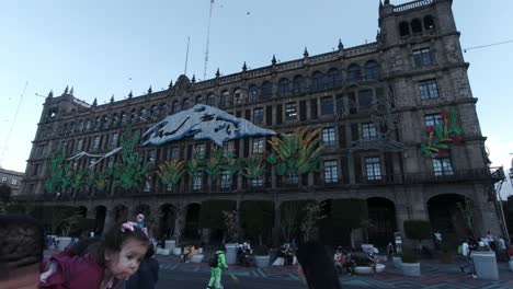 Travel-Mexico-City-Main-Square-Colonial-Latin-American-Building-People-Walking-Daily-Life-in-Mexican-Metropolis