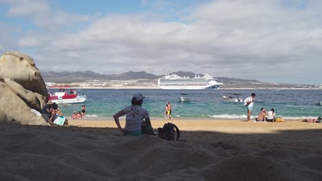 Relaxing-On-The-Beach,-Playa-Del-Amor-Los-Cabos,-Baja-California-Sur-Mexico-20-January-2022