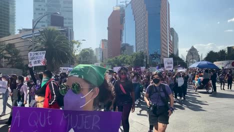 Feminist-march-against-gender-violence,-March-8-in-Mexico-City-thousands-of-women-protest-in-the-streets-for-safety-and-better-living-conditions