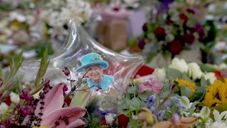 Foto-De-La-Reina-Isabel-En-Un-Globo-Transparente-En-Forma-De-Estrella-En-Un-Ramo-De-Flores