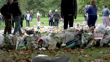 Gente-Caminando-Frente-A-Tributos-Florales-Por-La-Muerte-De-La-Reina-Isabel-II-En-Green-Park