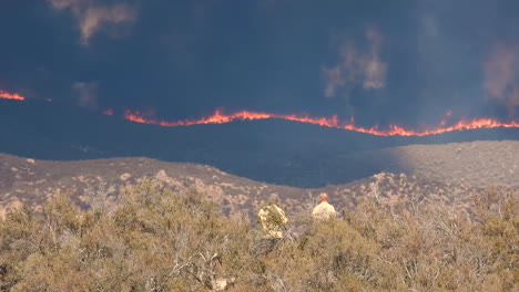 Enorme-Humo-Negro-Y-Un-Prado-En-Llamas-En-La-Colina,-El-Fuego-Arde-En-Línea-Recta,-Fuego-De-Fairview-En-Hemet