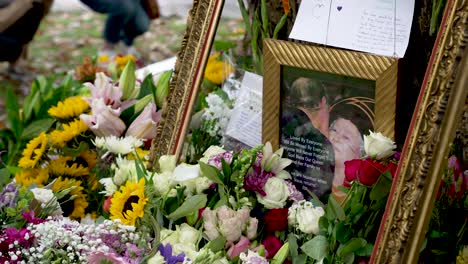 Foto-Del-Príncipe-Phillip-Besando-A-La-Reina-Elizabeth-En-Un-Marco-Rodeado-De-Flores-En-Un-Parque-Verde