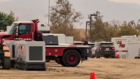 Cal-Fire-flatbed-parks-at-base-camp