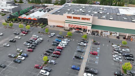 Wide-drone-shot-showcasing-The-Home-Depot-in-Bellingham,-WA