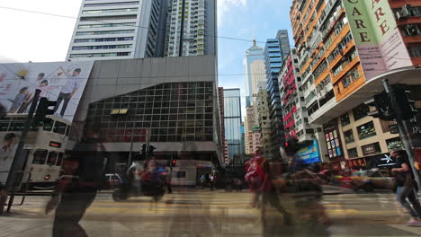 Timelapse-of-busy-road-crossing-at-Wan-Chai-MTR-Station-next-to-Johnston-Road