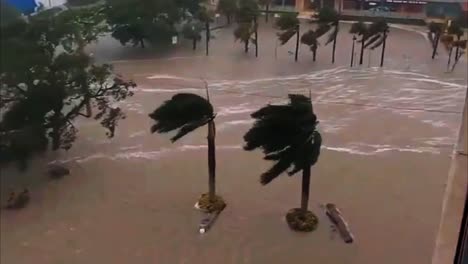 Huracán-Ian-Categoría-4-En-La-Costa-Oeste-De-Florida-Con-Yates-Y-Autos-Pasando-Casas-Mirando-A-Través-De-Un-Panel-De-Vidrio-Con-Fuertes-Vientos