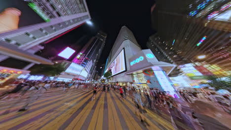 Fpv-Hyperlapse-Disparó-A-Lo-Largo-De-Las-Calles-De-Sogo-En-Causeway-Bay,-Hong-Kong,-China-En-La-Noche