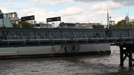 Walking-onto-HMS-Belfast,-London,-United-Kingdom