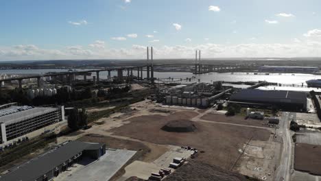 Rising-up-drone-shot-of-the-Dartford-Crossing-in-Essex,-UK