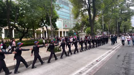 Aufnahme-Einer-Reihe-Von-Polizisten,-Die-Sich-Während-Der-Militärparade-Gebildet-Hat