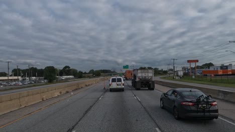 Truck-driving-in-a-traffic-jam-POV-shot