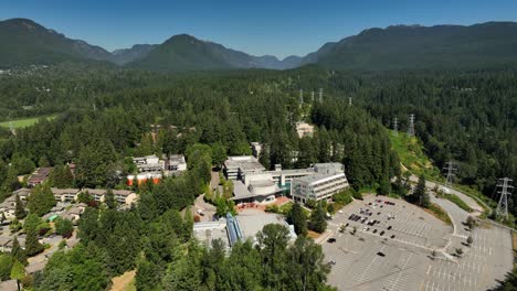 Vista-Panorámica-Aérea-Del-Estacionamiento-Grande-En-La-Universidad-De-Capilano-En-Purcell-Way,-North-Vancouver,-Bc-Canada