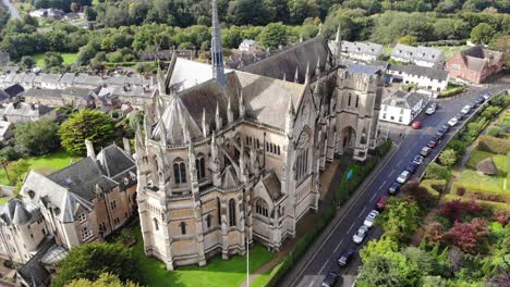 Drone-shot-of-Cathedral-of-Our-Lady-and-St-Philip-Howard-in-Arundel,-Kent,-UK