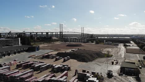 Rising-up-drone-shot-of-the-Dartford-Crossing-in-Essex,-UK