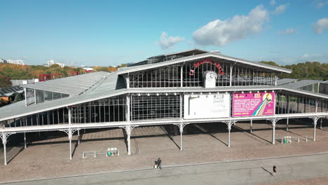 Facade-of-Grande-Halle-de-la-Villette,-Paris-in-France