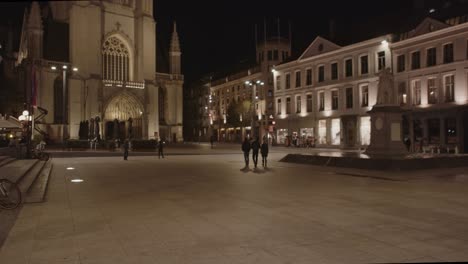 Square-in-front-of-the-Sint-Baafskathedraal-in-Ghent,-Belgium-at-night