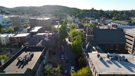 American-town-with-historic-business-buildings-and-homes-along-street