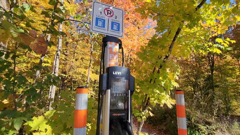 Una-Estación-De-Carga-De-Vehículos-Eléctricos-De-Punto-De-Carga-En-Un-Parque-En-Colores-De-Otoño