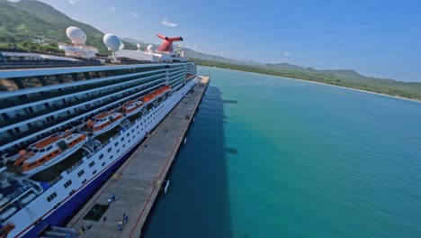 Moored-big-cruise-ship-in-Amber-Cove-tourist-port,-Puerto-Plata-in-Dominican-Republic