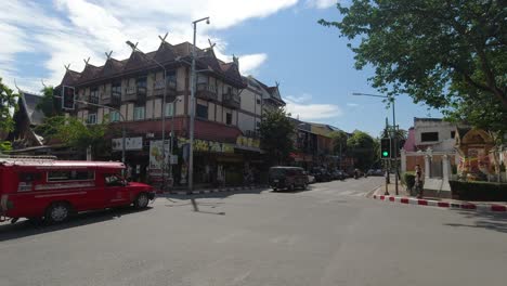 Typical-street-crossing-in-Chiang-Mai's-old-town-in-Thailand