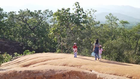 Panorama-Einer-Familie,-Die-Durch-Den-Nationalpark-Geht