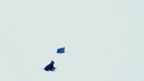 Dos-Niños-Bajando-En-Trineo-Por-Una-Empinada-Colina-Nevada-Durante-El-Invierno