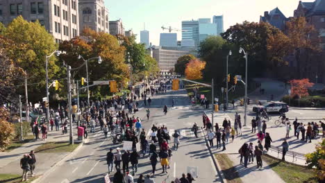 A-gathered-crowd-of-protestants-marching-through-the-city-in-support-of-Iran-against-their-violent-government