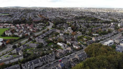 Drone-shot-of-the-outskirts-of-Aberdeen-in-Scotland,-UK