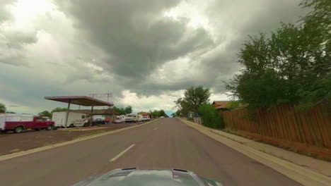 Driving-through-Ash-Fork-on-Route-66---an-empty,-historic-Route-66-town-in-United-States