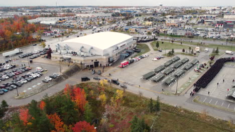 Huge-police-funeral-in-memory-of-fallen-officer-in-duty,-aerial-drone-shot