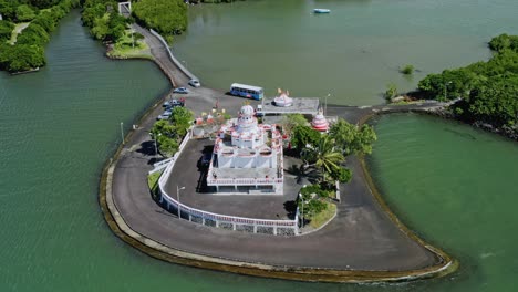 House-Alone,-in-Mauritius-Island,-Aerial-Drone-Above-Architecture-around-Indian-Ocean,-Zoom-Out