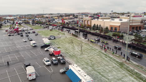 Aerial-footage-of-the-funeral-of-two-slain-police-officers-in-Barrie,-Canada