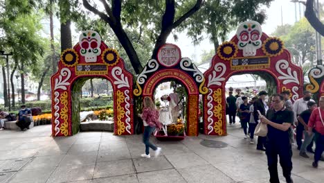 shot-of-entrance-of-dia-de-muertos-flea-market-in-Mexico-city