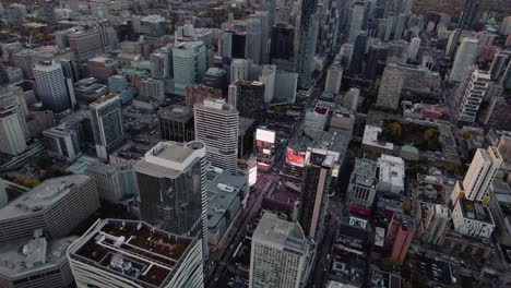 Aerial-view-of-large-billboards-on-the-streets-of-Toronto-city,-in-Ontario,-Canada