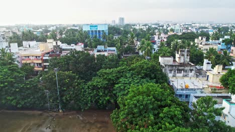 Imágenes-Cinematográficas-Aéreas-De-La-Ciudad-De-Chennai-Durante-El-Amanecer-Temprano-En-La-Mañana