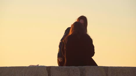 Silueta-Amigas-Mujer-Sesión-De-Fotos-Increíble-Puesta-De-Sol