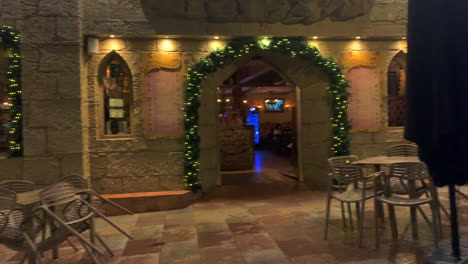 Entrance-facade,-view-of-a-Famous-Excalibur-Restaurant-in-Andorra-La-Vella-city-center