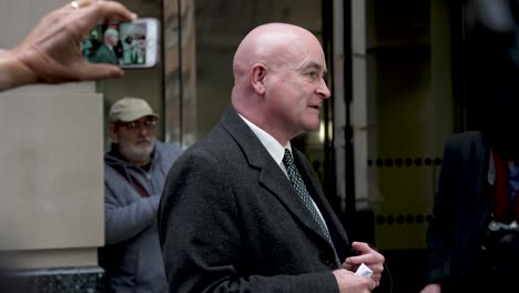 24-November-2022---RMT-General-Secretary-Mick-Lynch-Gesturing-With-Hands-Talking-To-Journalists-Outside-Department-For-Transport