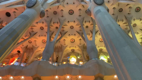 Beautiful-glass-windows-and-wall-of-Basilica-La-Sagrada-Familia-church-in-Spain