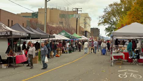 Gente-Comprando-En-El-Mercado-De-Agricultores-Regionales-De-Kamloops-En-St-Paul-Street-En-Un-Día-Nublado-En-Otoño