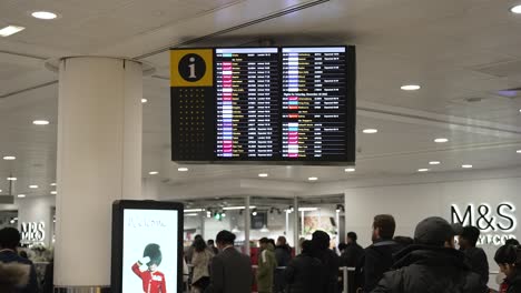 Low-angle-shot-of-lcd-screen-of-boarding-flight