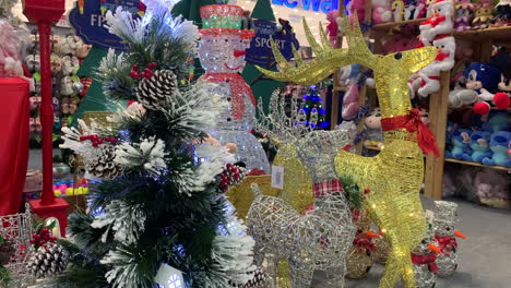 Closeup-of-multiple-Christmas-decorations-displayed-on-the-shelves-for-sale